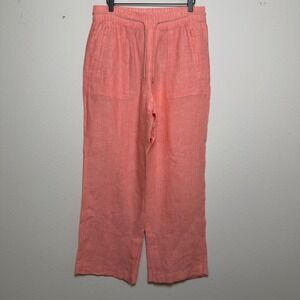 Athleta Women Retreat 100% Linen Pants 10 Pink Wide Leg Resort Vacation‎ Coastal